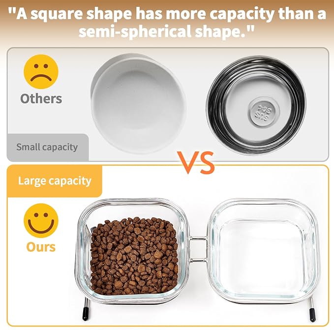 Elevated Cat Bowls, 15° Tilted Glass Raised Cat Food and Water Bowl | Stainless Steel Stand, 2 Large Capacity Glass Cat Bowls and 4 Anti Slip Feet, Suitable for Cats and Little Dogs - Image 5