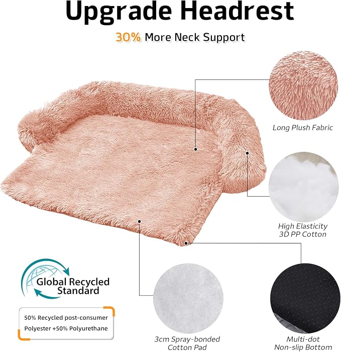 GGIB Calming Dog Bed Fluffy Plush Dog Mat for Furniture Protector with Removable Washable Cover for Large Medium Small Dogs and Cats (Extra Large (53x39.3x6), Pink) - Image 2