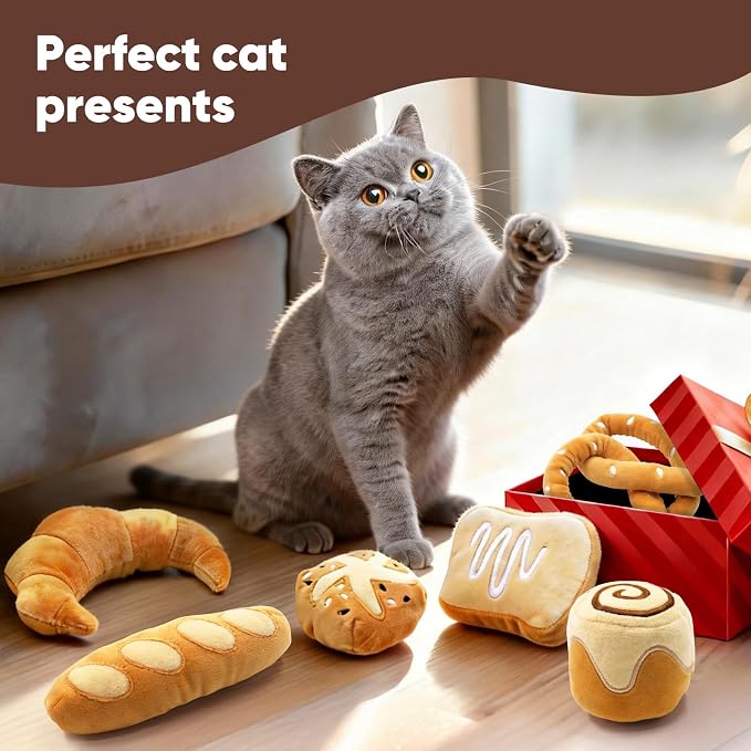 CiyvoLyeen Plush Bread Catnip Toys for Indoor Cats 6 Pack | Bread Cat Chew Toys, Boredom Relief, Interactive Play, Soft Durable Plush with Catnip, Funny Gift for Cat Lovers & Kitten - Image 6