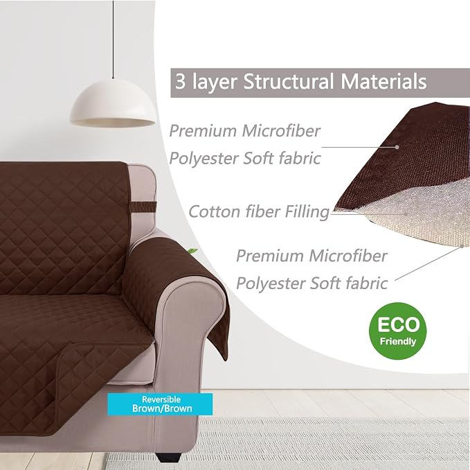 U-NICE HOME Large Sofa Cover Reversible Couch Cover for Dogs, Brown | 78''Oversized, Washable, Pet Friendly, Elastic Straps, Water Repellent, Furniture Protector Mat for 3 Cushion Couch - Image 4