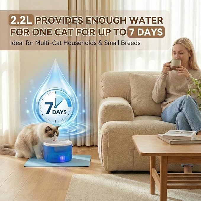 Cat Water Fountain,2.2L/74oz Cat Fountain – Ultra Quiet Upgraded Automatic Pet Water Fountain with 3 Replaceable Filters,12oz Pet Outdoor Water Bottle&Cat Drinking Fountain for Small Dogs (Blue) - Image 2