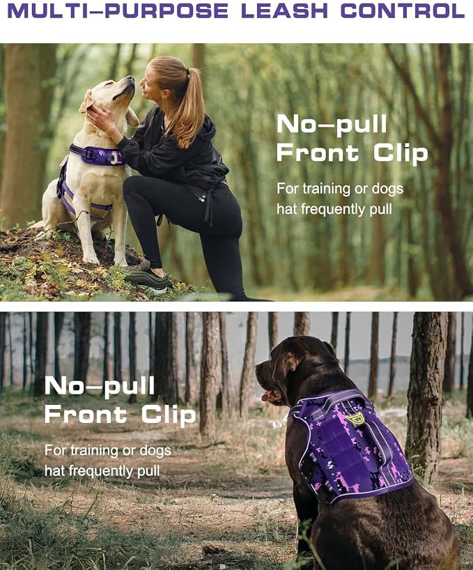 Dog Harness, Tactical No Pull for Small Sized Dog with Handle | Breathable Soft Padded, Adjustable, Reflective, Molle System, Heavy Duty, No Choke for Walking Training, Purple Camo Small - Image 3