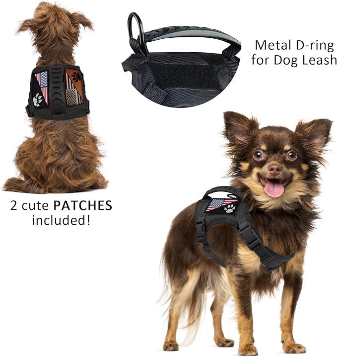 Tactical Dog Harness Tactical Puppy Vest with Rubber Handle K9 Military Adjustable Pet Vest Harness for Outdoor Training XS Dog Harness (Black Harness) - Image 2