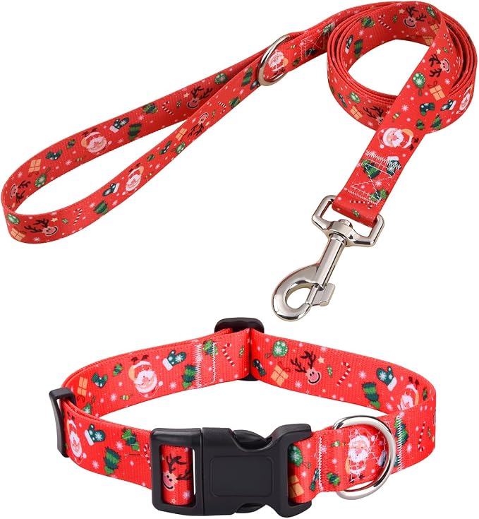 Mihqy Dog Collar and Leash Set, for Small Dogs, Christmas Set,S | with Fashion Patterns, Adjustable for Small Medium Large Dogs, Comfortable for Walks and Outdoor Hikes by Mihqy