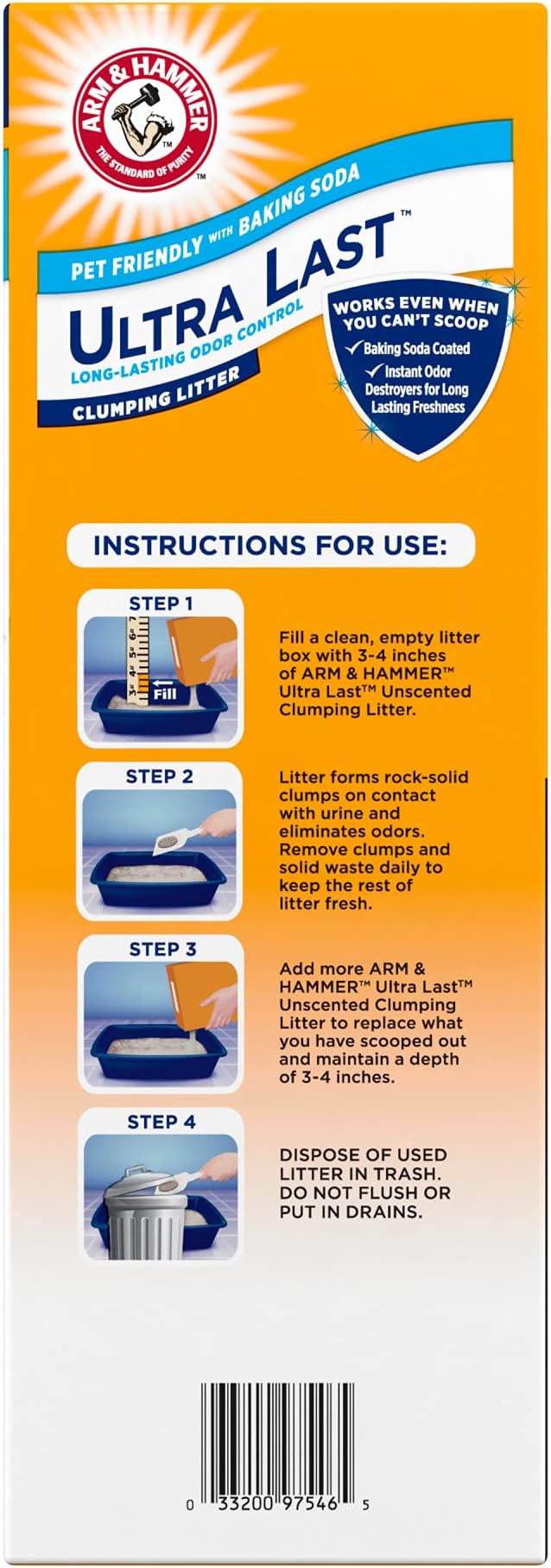 ARM & Hammer Ultra Last Clumping Cat Litter, Unscented, MultiCat, 18 Lbs | Clumping Formula, 99% Dust Free, Pet Friendly, Baking Soda Odor Control - Image 15