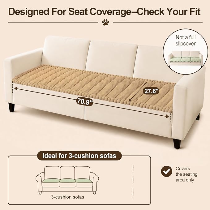 decorUhome Couch Cover for Dogs, Non Slip Fuzzy Thick Pet Sofa Protector | Pet Friendly, Machine Washable, Fits 3-Cushion Sofa, Protects Against Pet Hair & Daily Messes, Camel, 27.6" x 70.9" - Image 10