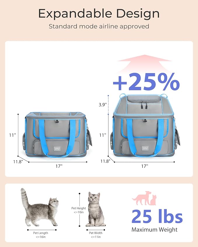Expandable Cat Dog Carrier: NOBLE DUCK Soft-Sided Pet Carrier Airline Approved Large Small Medium Collapsible Portable Travel Up to 25 Lbs Black - Image 2