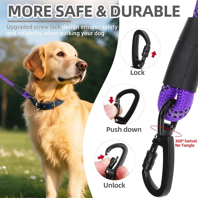 PUPTECK Reflective Short Dog Leashes 3 Pack for Walking and Training | Heavy Duty Clip with Soft Padded Handle for Medium Large Dogs Traffic Control - Image 4