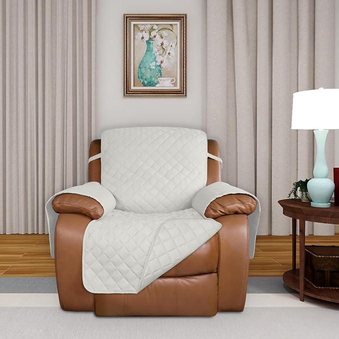 PureFit Reversible Recliner Chair Covers Couch Covers for Dogs, 28 in | Ivory/Ivory, Water Resistant Couch Protector, Washable Pet Couch Cover with Non Slip and Elastic Straps For Kids - Image 2