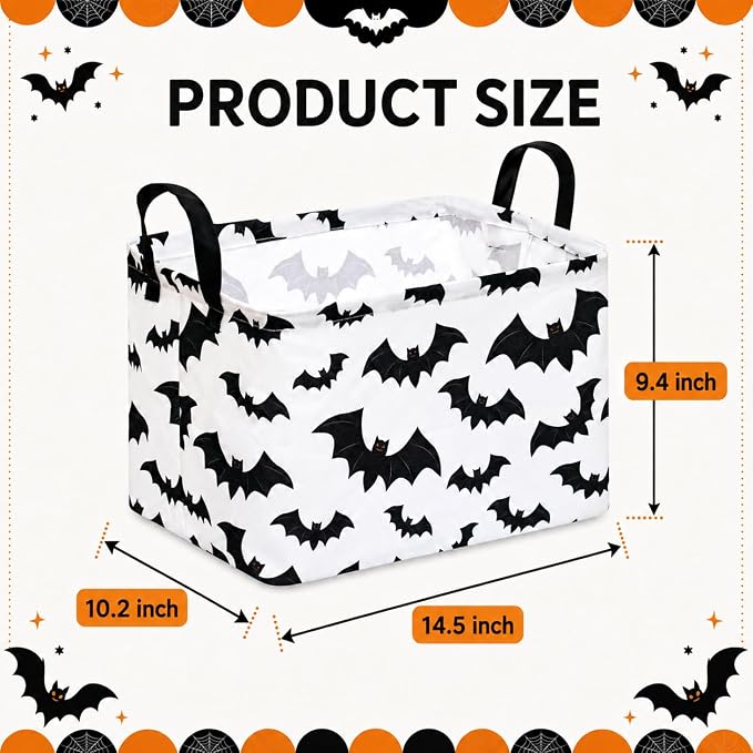 Halloween Batman Basket Gothic Bat Storage Kids Toy Organizer Room Decor | Collapsible Waterproof Kids Laundry Basket With Handles,Multi-scene Organizer for Home Bedroom,Black Bats Gift Bin - Image 2