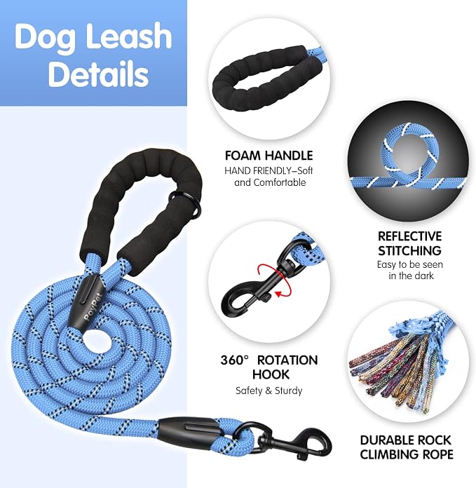PoyPet Dog Harness and Leash Set, No Pull Vest with Front Clip and Handle | Escape Proof, Reflective, 3 Buckles, 2 D-rings, Adjustable, Soft Padded, 5 Feet Leash, for Walking Training, Light Blue, L - Image 5