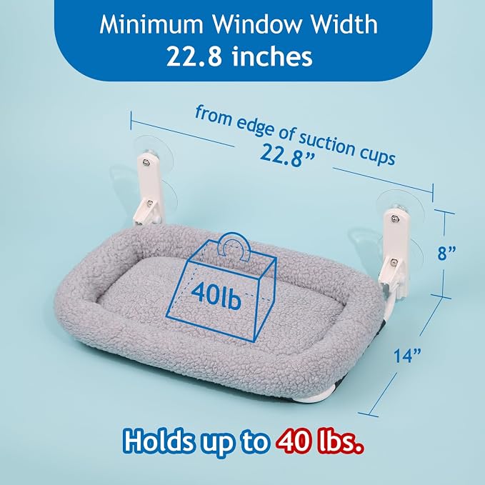 Zakkart Foldable Cat Hammock for Window - Cordless, Embeded Machine Washable Bed, Robust Metal Frame - Cat Window Perch for Large Cats and Kittens (Gray Bolster Bed, Medium) - Image 4