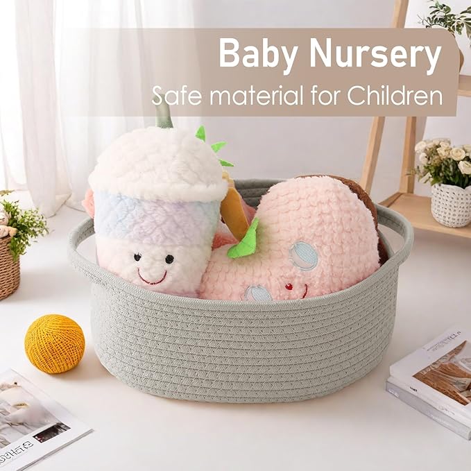 JMvicyroam Small Woven Basket, Empty Gift Basket, Grey/2 Pack | Small Gift Basket, Cotton Rope, 12 x 8 x 37 in, Handles, Includes Ribbon and Bag, Birthday Gift Basket - Image 5