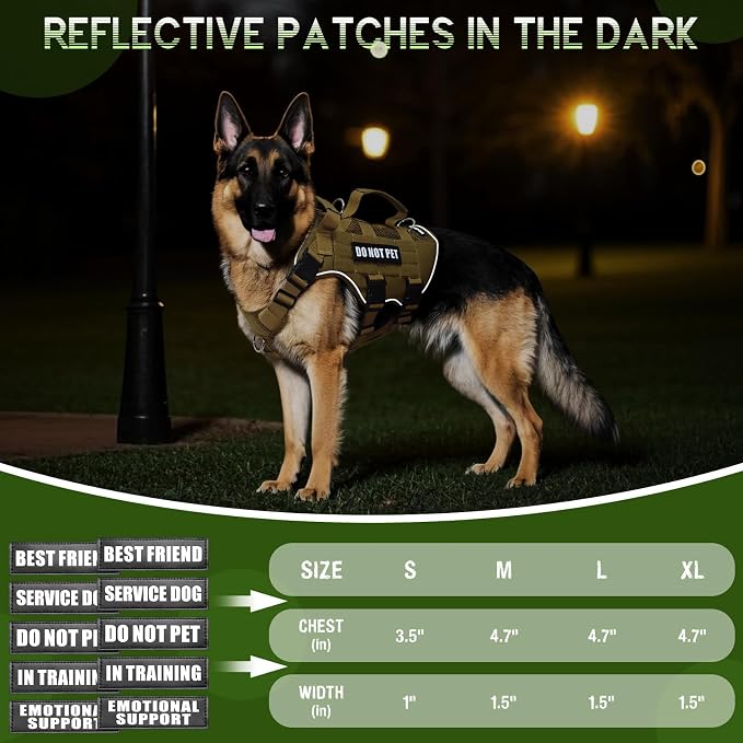 WINSEE Tactical Molle Vest Mesh Dog Harness with 10 Removale Pet Patches | Breathable Service Dog harness with Double Soft Padded Handle for Large Dog, Reflective Military Pet Vest for Walk Hiking - Image 6