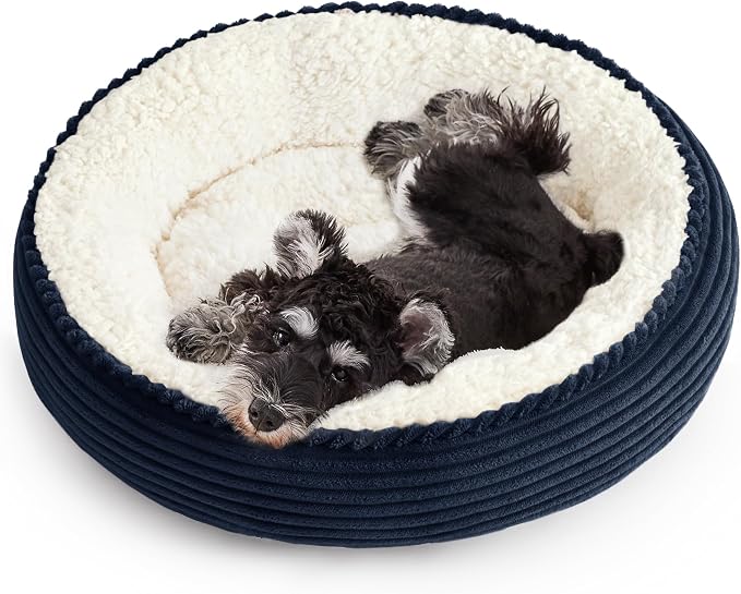 Love's cabin Round Donut Cat and Dog Cushion Bed, 24in Pet Bed for Small or Medium Dogs, Anti-Slip & Water-Resistant Bottom, Soft Durable Fabric Pet Beds, Washable Calming Cat Bed Navy Blue by Lovescabin