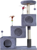 Cat Tree Tower for Indoor Cats 12lbs, Cat Tree with 3 Spacious Cat Houses & Condos, Full Sisal Scratching Posts and Cat Scratcher Toys，Grey by ROYPET