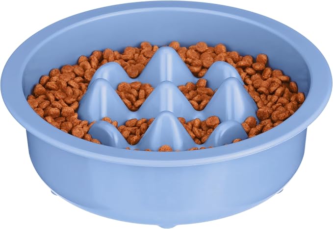 The Niner Slow Feed Bowl - Raised Peaks Slow Down Pets Eating - Fits Elevated Feeders Including Neater Feeder Large Sizes - Gentle on Teeth and Gums - Holds up to 2 Cups (Blue) by NeaterPetBrands