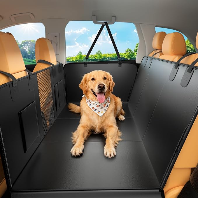 XL Hard Bottom Dog Car Seat Cover, 58"×69", Waterproof PU Leather | Stable Hard Bottom Support for Comfortable Rides with Large Dogs by JKLESADirect