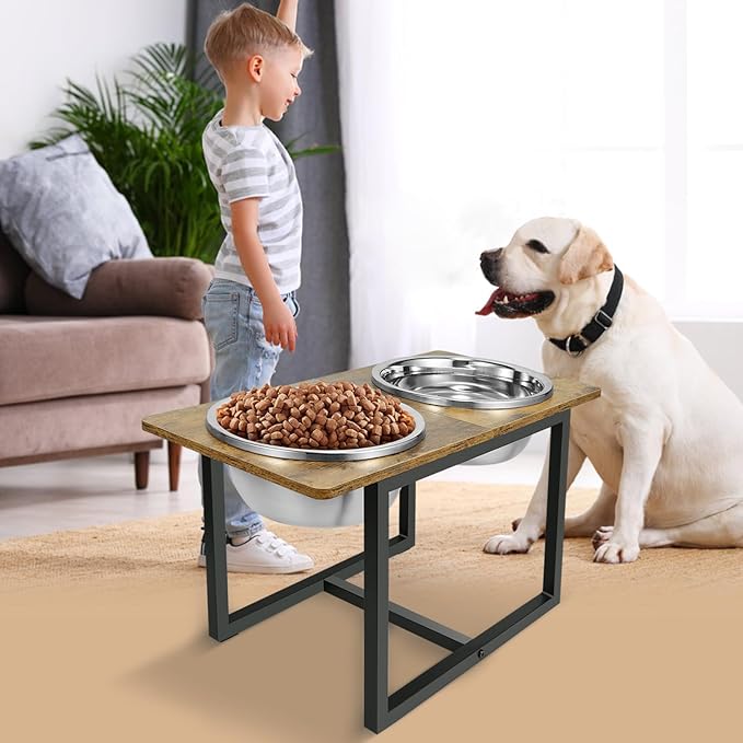 Elevated Dog Bowls for Large Dogs, Raised Dog Bowl Stand with Two X-Large Stainless Steel Bowls for Dogs, 3.5L Capacity, Rustic Brown - Image 7