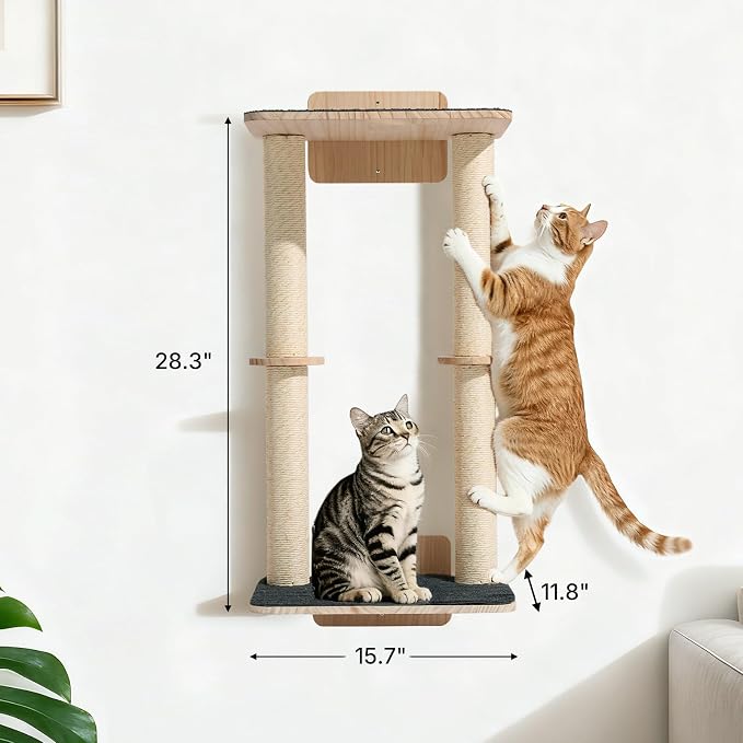 Veehoo Cat Wall Shelves, 28.3" Cat Wall Furniture with Scratcher | Cats wall climber, Dual sisal scratching posts, Carpeted perch, Easy installation, Drywall mounting - Image 7
