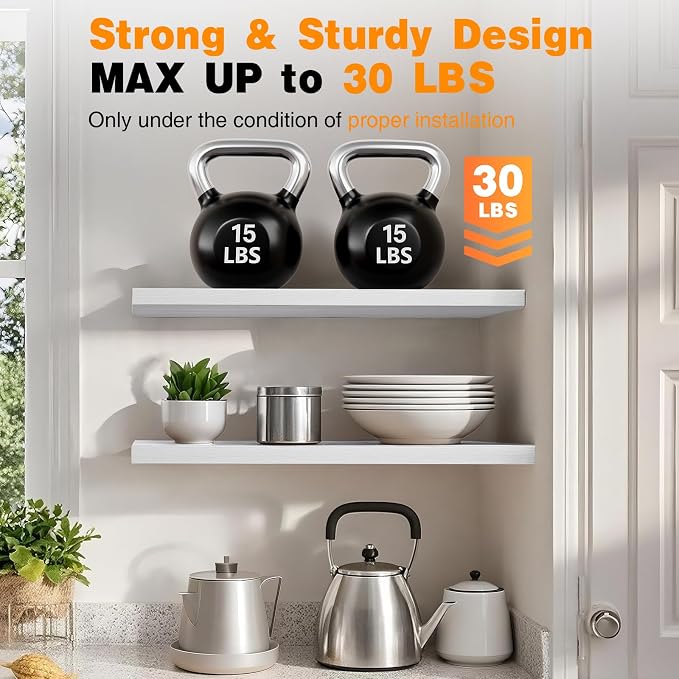 BAYKA White Floating Shelves 47.2in, Set of 2, Wall Mounted for Wall Decor | Easy Install, 30lbs Max Load, Hidden Bracket, Shelving for Bathroom Bedroom Kitchen Office Storage, Multi-Wall Compatible - Image 5