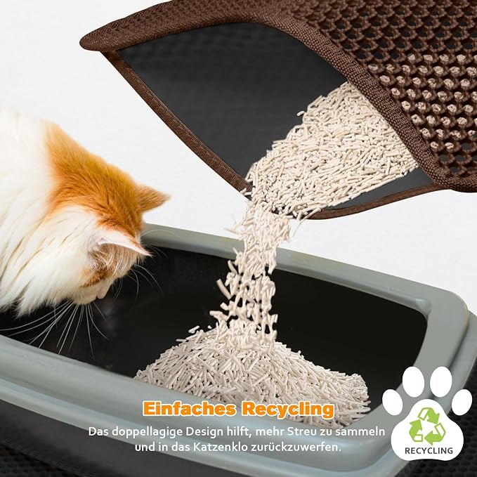 Cat Litter Mat 12"x18",Double Layer EVA litterbox Mat, Brown | Waterproof honeycomb large grid, urine-proof and odor-free. Traps litter, easy cleanup,Washable, non-slip backing - Image 7