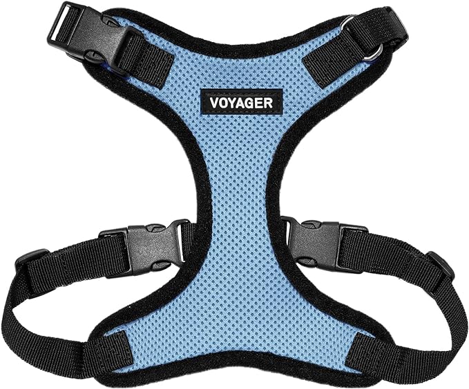 Voyager Step-in Lock Dog Harness - Baby Blue/Black Trim, Medium | 17 - 21" in Chest, Adjustable, Breathable Air Mesh, Lightweight for Daily Walks, Strong Clips, Heavy Duty D-Ring by BestPetSuppliesLLC