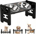 Jovrun Elevated Dog Bowls, Adjustable Raised Dog Bowl Stand for Small Size Dogs and Cats, 15°Tilted Elevated Cat Bowls, Durable Bamboo Dogs Feeder with 2 Stainless Steel Bowls and Non-Slip Feet by Jovrun