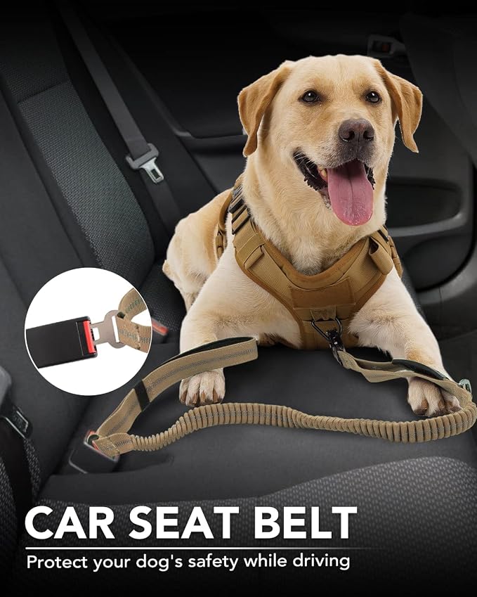 Joytale Tactical Bungee Dog Leash, Shock Absorbing No Pull, Coyote Brown | for Large Dogs That Pull, 2 Padded Handles for Control, Car Seatbelt Clip, Reflective for Night Safety, Metal Frog Clip - Image 5
