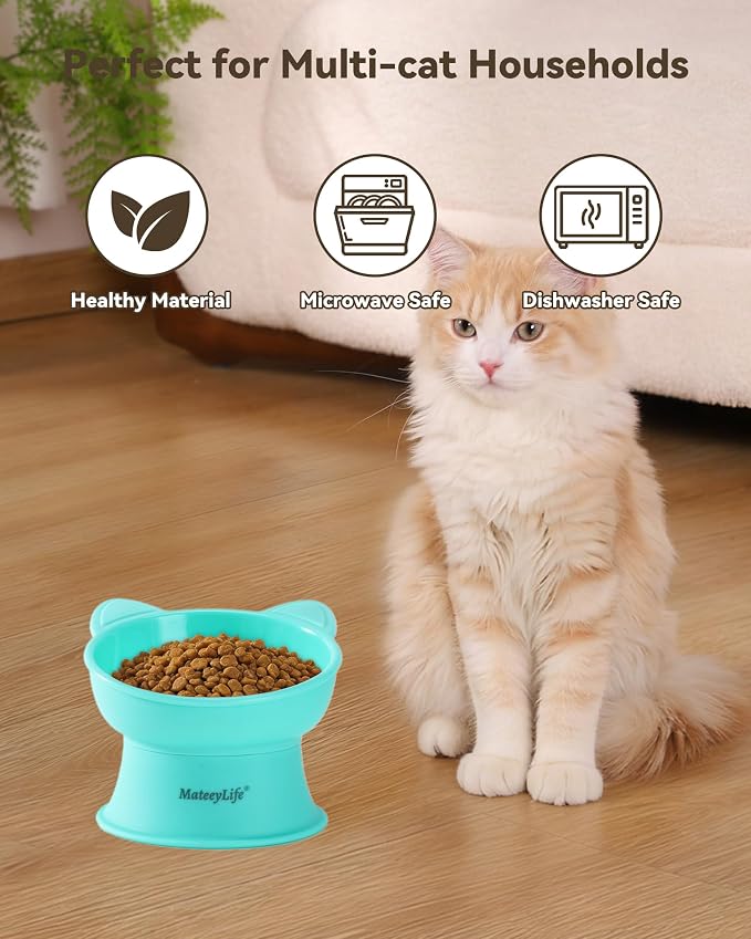 MateeyLife Raised Cat Bowls, Cat Food Bowl Elevated for Kittens & Small Dogs, 15°Tilted Protect Pets' Neck and Anti Vomiting, Whisker Friendly Food & Water Feeding Bowl, 6 oz Each - Green - Image 7