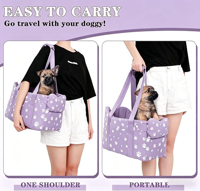 Center Console Dog Car Seat for Medium Dogs,Purple | Portable Armrest Booster With Soft Cushion Safety Belt, Up To 21 Lbs - Image 7