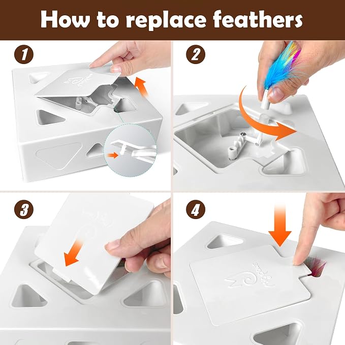 Migipaws Interactive Cat Toy -Migibox Without Popskin, Puzzle Toy for Indoor Bored Cats, Automatic Pop Out Feathers from 7 Holes Randomly, Motion Activated, USB Rechargeable - Image 6