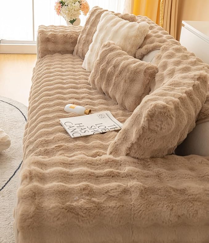 Faux Fur Couch Covers for Sofa Thick Fuzzy Sofa Covers for Dogs | Soft Warm Couch Cover Shaggy Fuzzy Sectional Sofa Cover Non-Slip Plush Sofa Slipcover Furniture Protector - Image 6