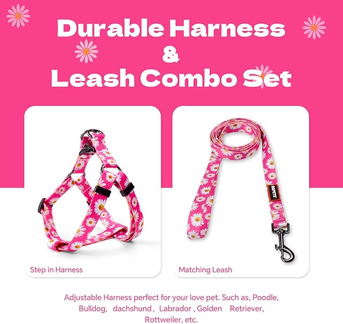 Dog Harness Leash Set Adjustable Heavy Duty No Pull Halter Harnesses for Small Medium Large Breed Dogs Back Clip Anti-Twist Perfect for Walking (L(23"-32" Chest Girth), Daisy) - Image 6