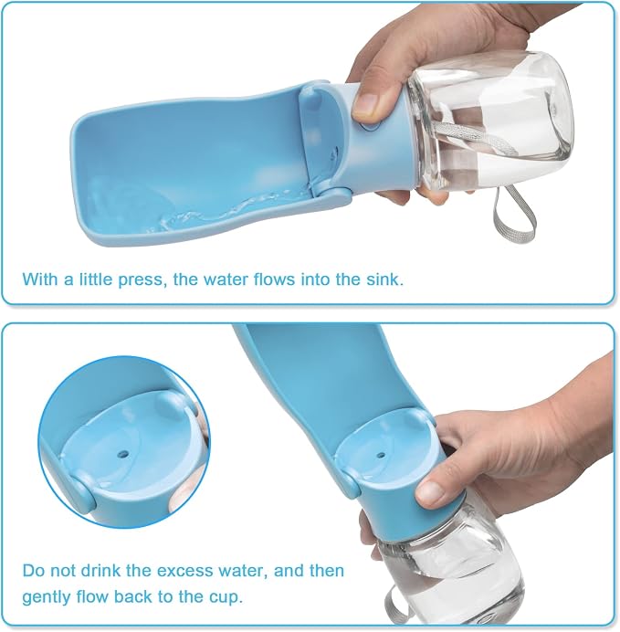 Portable Dog Water Bottle, Foldable Water Bottle for Dog, SkyBlue, 12oz | Leak Proof Dispenser, Dishwasher Safe, Puppy Travel Water Bowl Fit for Cat, Rabbit, Small Animals Walking, Hiking, Travel - Image 4
