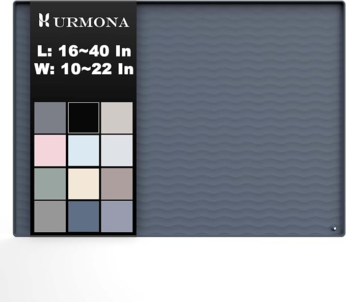 URMONA 28 x 19 in Waterproof Silicone Under Sink Mat, Cabinet Protector | Charcoal , Under Kitchen Sink Mat, Kitchen Cabinet Liner, Bathroom Sink Protector, Pet Food Mat and Cat Litter Mat by URMONA
