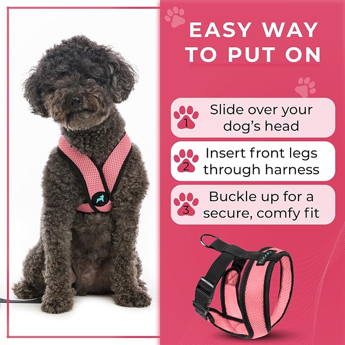 Gooby Comfort X Head-in Dog Harness, Choke-Free, Pink, Medium | Patented choke-free X-frame; Secure head-in fit; Lightweight breathable mesh; Back metal D-ring; Machine washable - Image 8