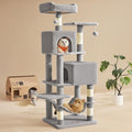 Feandrea Cat Tree, 59.5-Inch Tall Cat Tower, Plush Multi-Level Condo with 5 Scratching Posts, 2 Perches, 2 Caves, Hammock, 2 Pompoms, Light Gray UPCT192W01 by FeandreabySONGMICSHOME