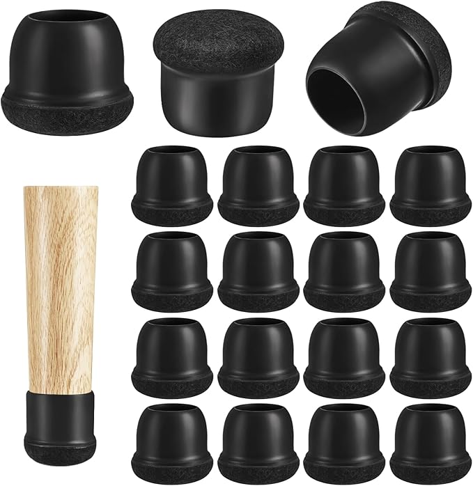 16 Pack Chair Leg Floor Protectors for Hardwood Floors, Round Rubber Furniture Sliders, 360°Felt Pad Bottom Wrapped Thickening Silicone Furniture Legs Caps Covers(Round,Black-L) by Yarehand