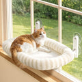 Zakkart Mellow Foldable Cat Window Perch, Upgraded Suction Cups (Beige, M) | Curtain-Friendly, Dual-Fabric Striped Machine Washable Bed, Heavy Duty ABS & Metal Frame, Hold up to 40 lbs., 22.8"W x 15.5"D by Zakkart