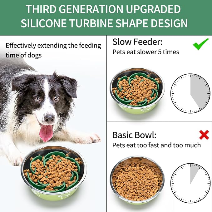 Slow Feeder Dog Bowls Insert,Third Generation upgradedSuper Firm Eating Bowl（Cuttable） for Large Breed and Medium Small Size Compatible with Regular Elevated Metal Glass Dog Bowl (Green) - Image 2