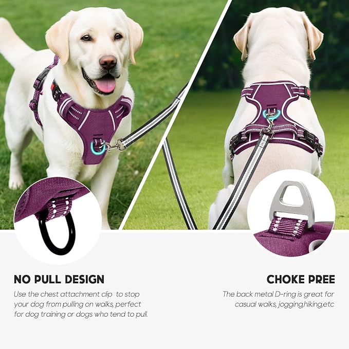 Timos Dog Harness Large Sized, Quick Release Buckles with Handle, Purple XL | Easy On & Off, No Pull No Choke, Adjustable Reflective Soft Padded, Front & Back 2 Clips and Handle for Walking Training - Image 5