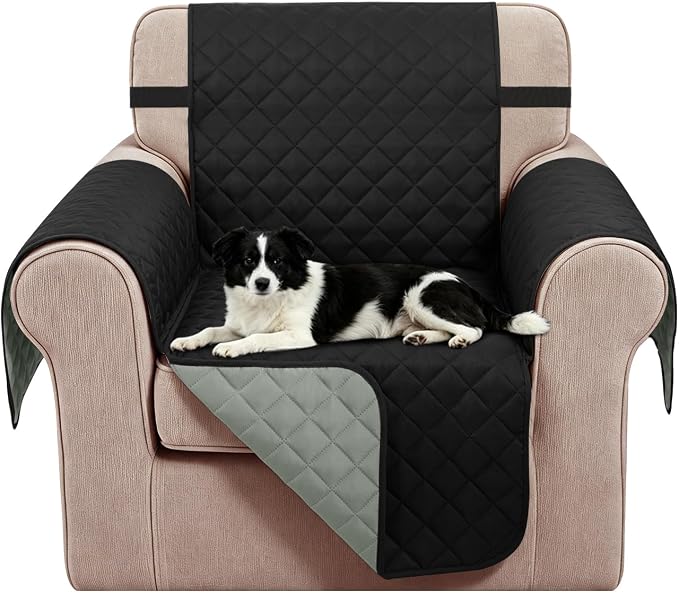 Reversible Recliner Chair Covers, 23" Chair, Black/Grey | Chair Covers for Living Room with Elastic Straps, Water Repellent, Chair Protectors Covers for Dogs by LuxshareHome