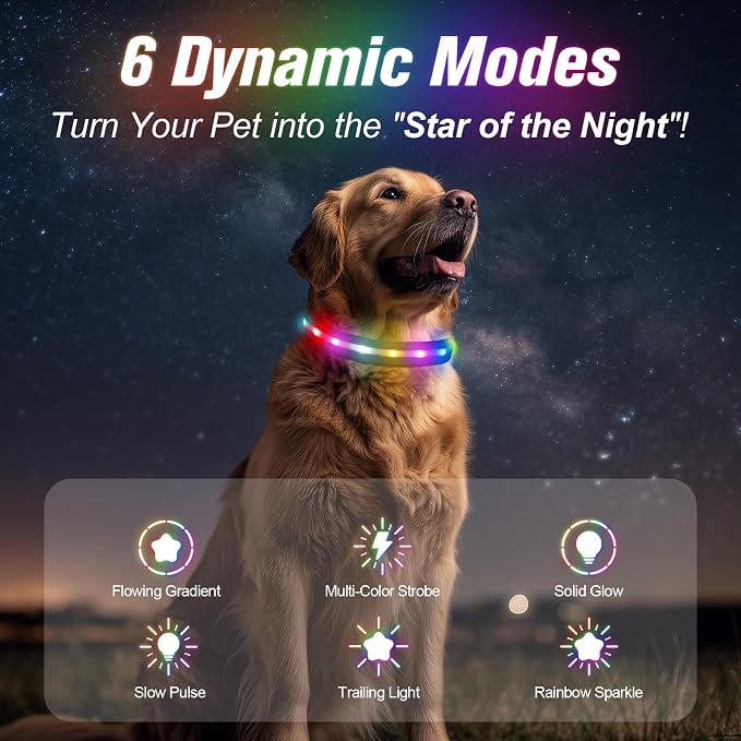 LED Dog Collar, RGB Light Up Dog Collar USB Rechargeable 6 Modes | Waterproof Light Up Dog Collar with Soft Nylon Comfort, Adjustable Fit for Small Medium Large Dogs Purple S - Image 3