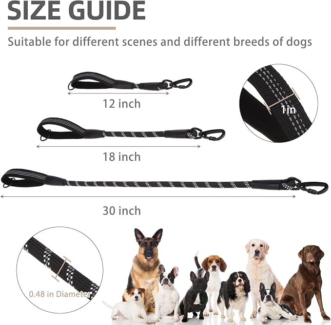 PUPTECK Reflective Short Dog Leashes 3 Pack for Walking and Training | Heavy Duty Clip with Soft Padded Handle for Medium Large Dogs Traffic Control - Image 2