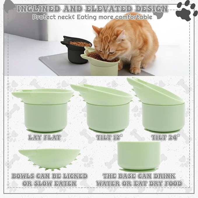 2 Pack Slow Feeder Cat Bowls Silicone Tilted Raised Pet Bowl | Non Slip Base for Digestion Anti Vomit - Image 5