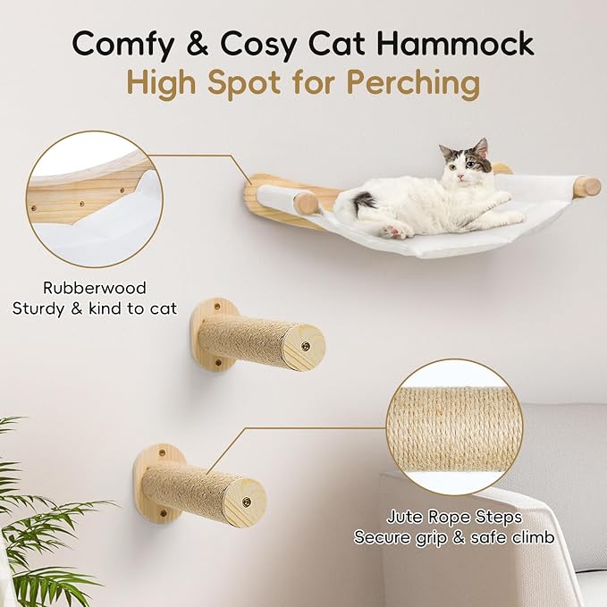 Faux Rabbit Fur Cat Wall Hammock - 2-Step Climbing Shelf, Wall Mounted for Indoor Large Cats - Image 2