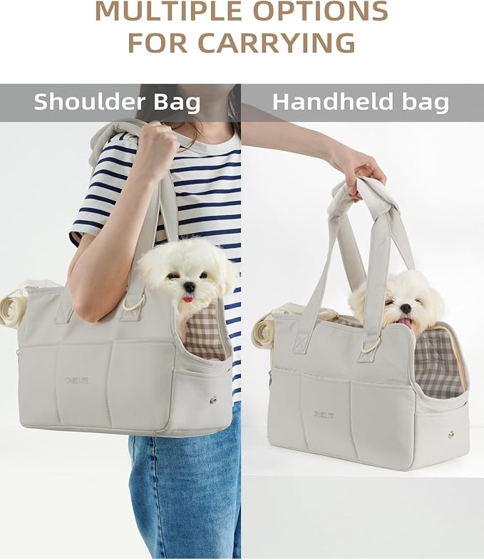 ONECUTE Dog Purse Carrier for Small Dogs Rabbit cat with Large Pockets, Cotton Bag, Dog Carrier Soft Sided, Collapsible Travel Puppy Carrier (Grey, 13.6" L x 6.5" W x 10" H) - Image 7