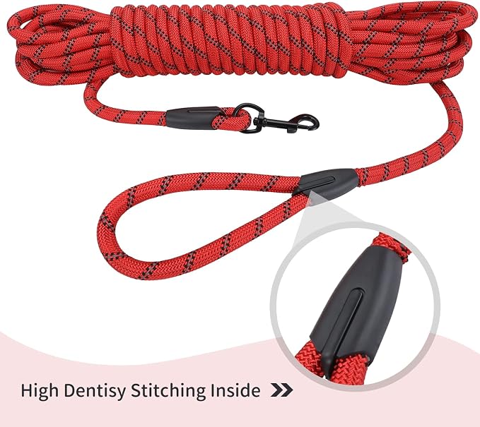 Long Dog Leash for Training 50Ft-Reflective Nylon Rope with Swivel Hook-Recall Agility Lead for Large Small Medium Dogs Outside Walking Hiking-Red - Image 5