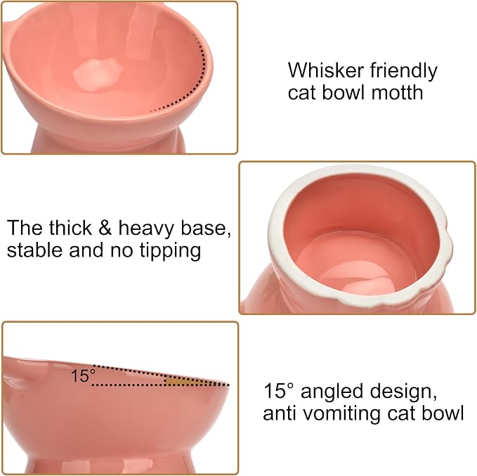 Elevated Cat Food Bowl,9 Oz Ceramic Raised and Tilted Water Bowl,Anti Vomiting and Protect Pets Spines Dishes for Fat Faced Cat, Indoor Cats,Kitten,Small Dog (Yellow) - Image 4